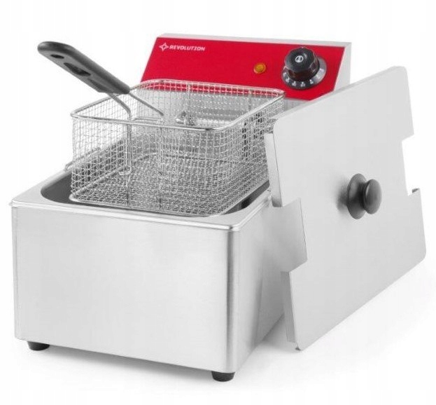 Friteuză profesională cu capac gri metalizat cu bandă roșie Hendi