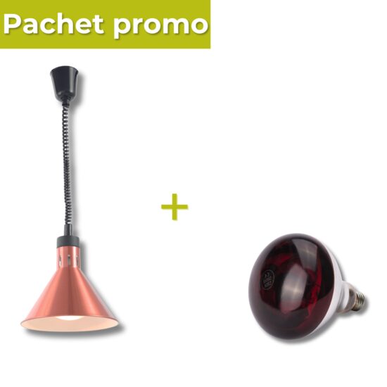 Pachet Lampa incalzire infrarosu cupru 250W + Bec termic E27 250W