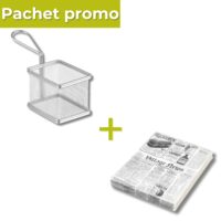 Pachet Cos servire tip friteuza + Set 500 foi hartie impermeabila ziar