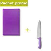 Pachet Tocator GN 1/1 HDPE violet + Cutitul bucatarului inox HACCP