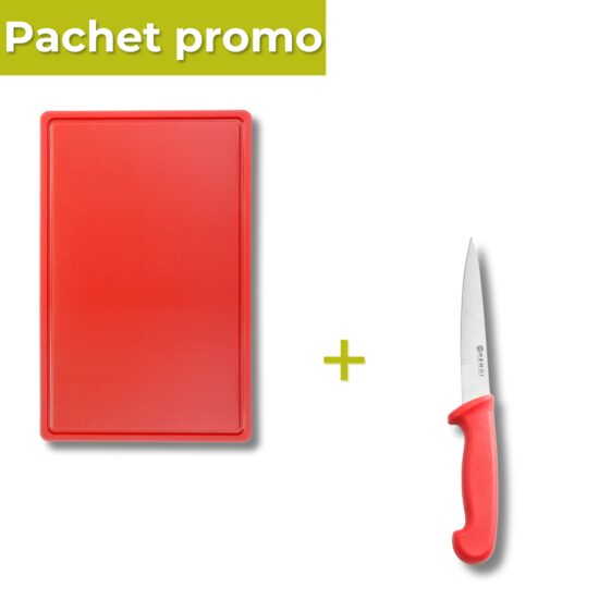 Pachet Tocator rosu GN 1/1 HDPE 500 + Cutit profesional transat 15cm