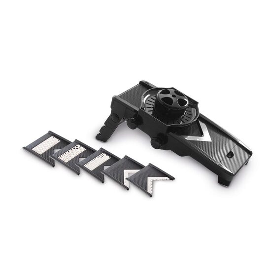 Razatoare mandolina multifunctionala legume fructe, include 5 lame inox in V, grosime taiere reglabila 1-9 mm, Hendi