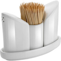 Set condimente din portelan, Hendi, 4 piese: recipiente sare, piper, scobitori, farfurie suport