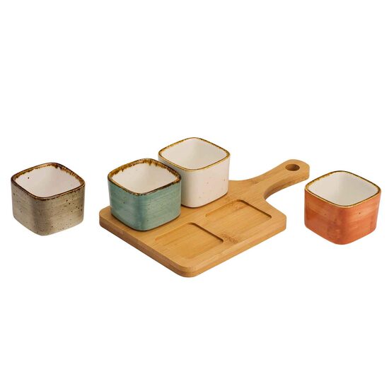 Set servire 4 boluri cu suport de lemn inclus, Cosy & Trendy by Hendi 22.7 x 13.7 x 5 cm