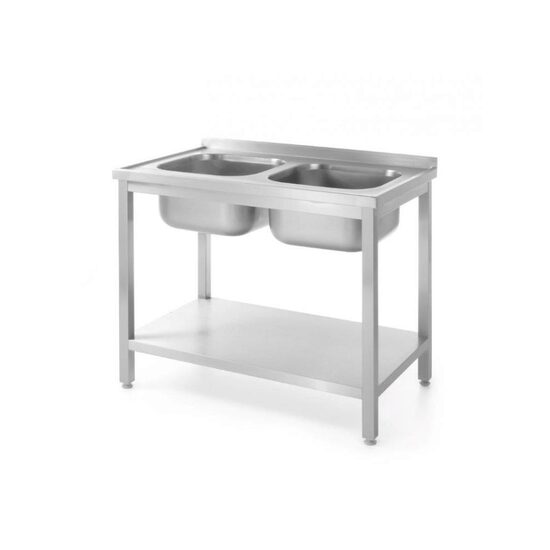 Chiuveta dubla cu suport si raft , 1000x600x (H) 850 mm, Hendi, Inox