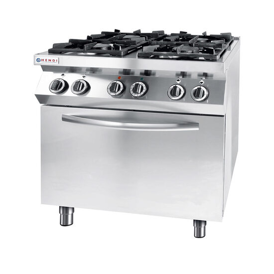 Aragaz profesional pe gaz Hendi Kitchen Line cu 4 arzatoare cu convectie electrica GN1/1 Inox 800x700x(H)900 mm