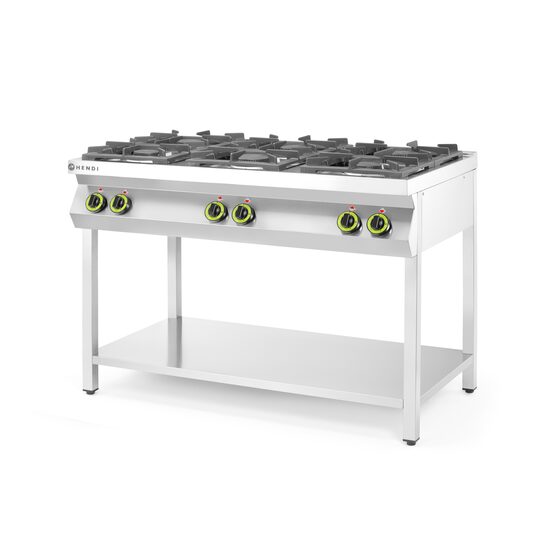 Aragaz profesional pe gaz Hendi Kitchen Line cu 6 arzatoare Inox 28.5 kW 1200x700x(H)900 mm