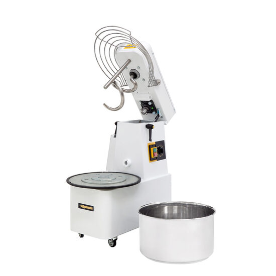 Malaxor profesional spirala cu vas detasabil 1 viteza echipat cu roti pivotante vas, capac si spirala din inox 18/10 Hendi 16 litri 750 W, capacitate maxima incarcare 12 Kg, productivitate 48 Kg/ora,385x670x(H)725 mm