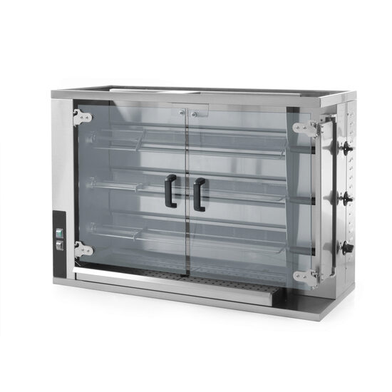 Rotisor gaz profesional pentru 12 - 15 pui 3 viteze de rotatie 1150x472x(H)795 mm Inox Hendi