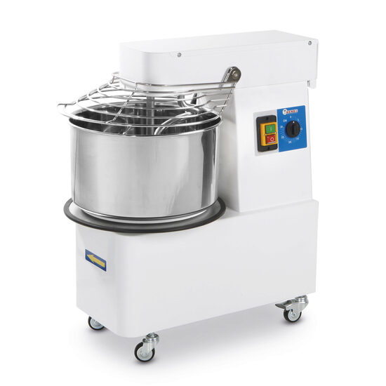 Mixer profesional spirala cu vas fix, 1 viteza, echipat cu roti pivotante vas, capac si spirala din inox 18/10 Hendi 10 litri 370 W, Productivitate 35 Kg,  260x500x(H)500 mm