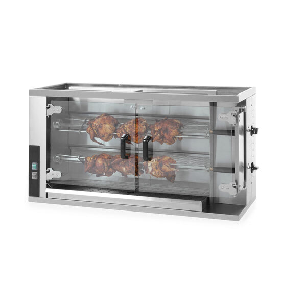 Rotisor gaz profesional pentru 8 - 10 pui 2 viteze de rotatie 1150x472x(H)605 mm Inox Hendi