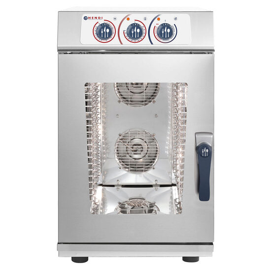 Cuptor convectie cu umidificare, compact HENDI NANO, 10 tavi GN 1/1, 2 elemente incalzire, 2 ventilatoare reversibile, termostat reglabil, 50-260 gr C, timer 0 - 120 min, 1400 W, 530x842x(H)910 mm