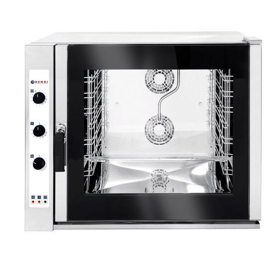 Cuptor profesional convectie combi cu umidificare, HENDI, capacitate tavi 6 x GN 2/1, 2 elemente incalzire, 2 ventilatoare reversibile, termostat reglabil, 50-260 gr C, timer 0 - 120 min, 18400 W, 995x995x(H)900 mm