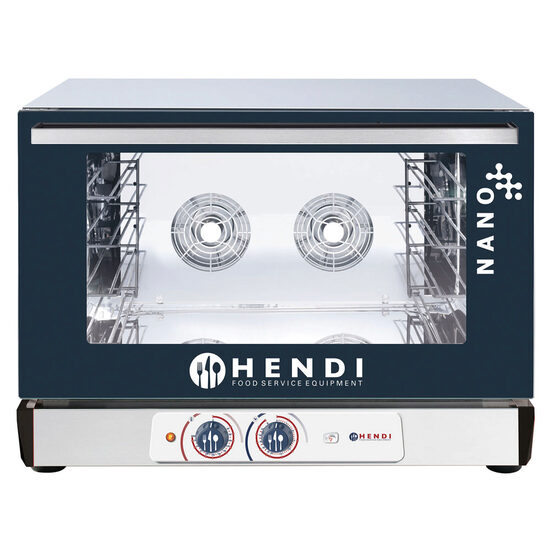 Cuptor convectie HENDI NANO, capacitate 4 tavi 600x400 mm, 2 elemente incalzire, termostat reglabil, 50-260 gr C, timer 0 - 120 min, 3200 W, 560x603x(H)530 mm