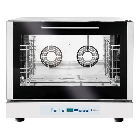 Cuptor profesional convectie cu umidificare HENDI, capacitate 4 tavi x GN 1/1, 2 elemente incalzire, 1 ventilator reversibil, termostat reglabil, 40-260 gr C, timer 0 - 120 min, 6400 W, 670x490x(H)380 mm