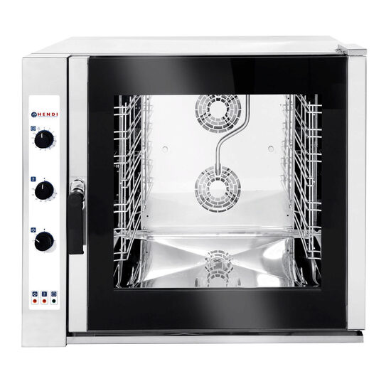 Cuptor profesional convectie cu umidificare, HENDI, capacitate tavi 7 x GN 1/1, 2 elemente incalzire, 2 ventilatoare reversibile, termostat reglabil, 50-275 gr C, timer 0 - 120 min, 8400 W, 935x930x(H)825mm