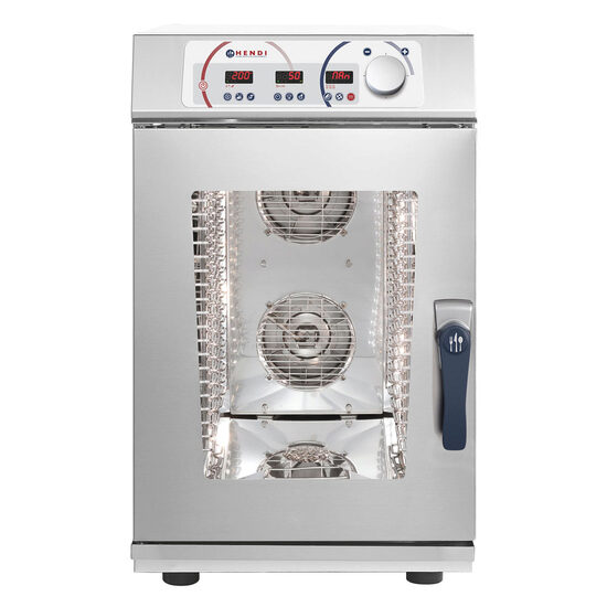 Cuptor convectie cu umidificare, compact HENDI NANO, 2 elemente incalzire, 2 ventilatoare reversibile, termostat reglabil, 50-260 gr C, timer 0 - 120 min, cu sonda si sistem de spalare, 10 tavi x GN 1/1, putere 14000 W