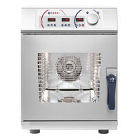 Cuptor convectie cu umidificare, compact HENDI NANO, 2 elemente incalzire, 1 ventilator reversibil, termostat reglabil, 50-260 gr C, timer 0 - 120 min, cu sonda si sistem de spalare, 6 tavi x GN 1/1, putere 7000 kW