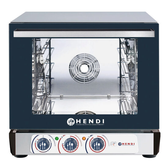 Cuptor convectie HENDI NANO CU UMIDIFICARE, capacitate 4 tavi 450x340 mm, 2 elemente incalzire, termostat reglabil, 50-260 gr C, timer 0 - 120 min, 3100 W, 560x603x(H)530 mm