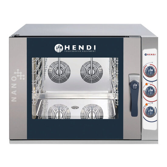 Cuptor convectie cu umidificare, HENDI NANO, capacitate 5 tavi x GN 1/1, 2 elemente incalzire, 2 ventilatoare, termostat reglabil, 50-260 gr C, timer 0 - 120 min, 5400 W, 700x714x(H)628 mm