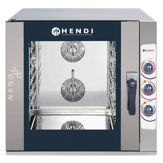 Cuptor convectie cu umidificare, HENDI NANO, capacitate 7 tavi x GN 1/1, 2 elemente incalzire, 2 ventilatoare, termostat reglabil, 50-260 gr C, timer 0 - 120 min, 10800 W, 920x834x(H)859 mm