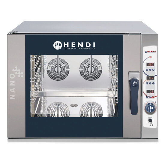 Cuptor convectie cu umidificare HENDI NANO, capacitate 5 tavi x GN 1/1, 2 elemente incalzire, 2 ventilatoare reversibile, termostat reglabil, 50-260 gr C, timer 0 - 120 min, 13800 W