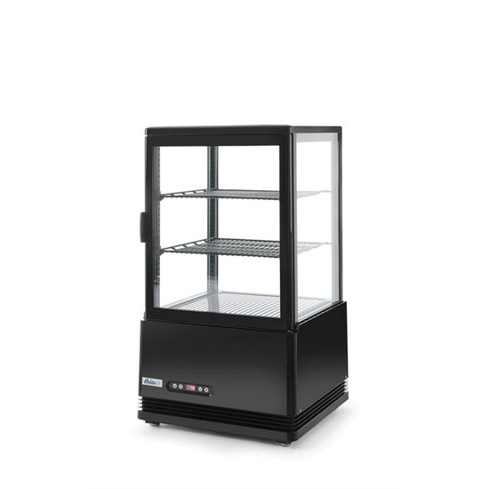 Vitrina rece pt prezentare, neagra, 58 lt, interval temp. 2-6 gr C, 170 W, 2 rafturi reglabile pe inaltime, ARKTIC by Hendi, 452x406x(H)816 mm, Clasa energetica C