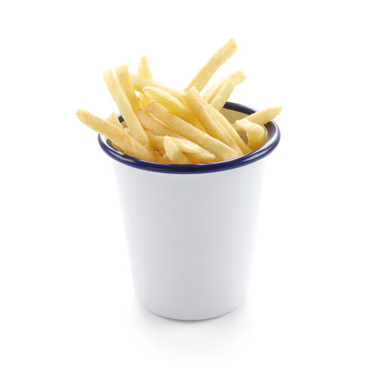 Bol servire emailat 400 ml, 90x(H)120 mm, alb cu margine albastra, Hendi