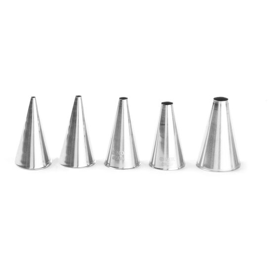 Set 5 varfuri / duiuri ornat prajituri, Hendi, inox, varfuri netede, diametre varf ornare 2-4-6-8-10 mm