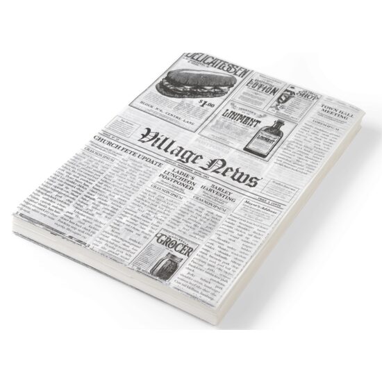 Set 500 foi hartie impermeabila grasime pentru servire cartofi prajiti / aperitive, Hendi, print tip ziar, 200x250 mm