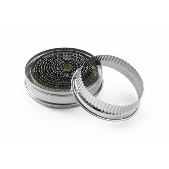 Set 14 forme patiserie rotunde cu margine ondulata, diverse dimensiuni, 18-108 mm, Hendi, inox