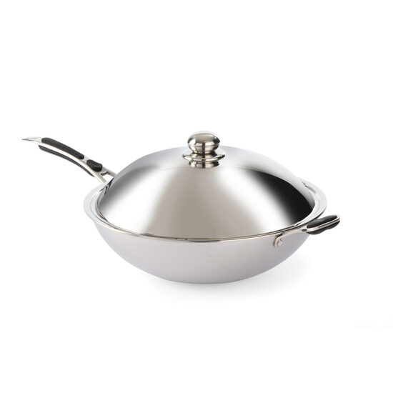 Tigaie Wok profesionala, cu capac, 360x inaltime 180 mm, inox, Hendi, potrivit si pt inductie