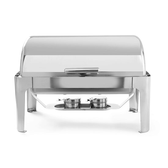 Chafing dish cu capac Rolltop, Gastronorm 1/1, 9lt, inox, 66x49x(H)46 cm, Hendi, include 2 suporturi pentru combustibil incalzire
