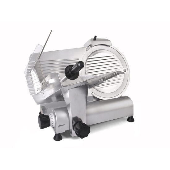 Feliator electric profesional, lama 30 cm, pentru produse cu diametru maxim 21 cm, grosime feliere reglabila pana la 14 mm, Hendi Kitchen Line 300, aluminiu, 250W