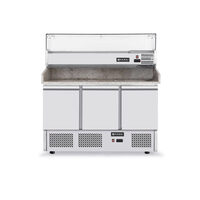 Masa frigorifica cu 3 usi, pentru pizza, cu vitrina ingrediente cu 6 tavi GN 1/4, 270+170 W, ARKTIC by Hendi, 140x70x(H)144.5 cm