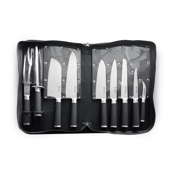 Set promotional cutite, 9 piese, Hendi, Kurt Scheller Edition, lame inox cu rezistenta foarte mare, geanta suport inclusa