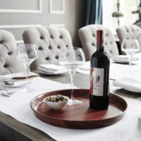 Tava Hendi pentru servire imitatie lemn rotunda, cu margine inalta 420 mm