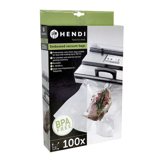 Set 100 pungi vacuum pentru gatit netede 200x300 mm, ideale pentru gatit in sistem Sous-Vide, Hendi, 2 straturi, 75 microni grosime