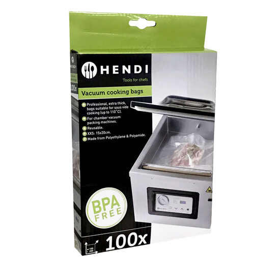 Set 100 buc pungi vacuum netede 150x200 mm, ideale pentru gatit in sistem Sous-vide, Hendi, 2 straturi, 75 microni grosime