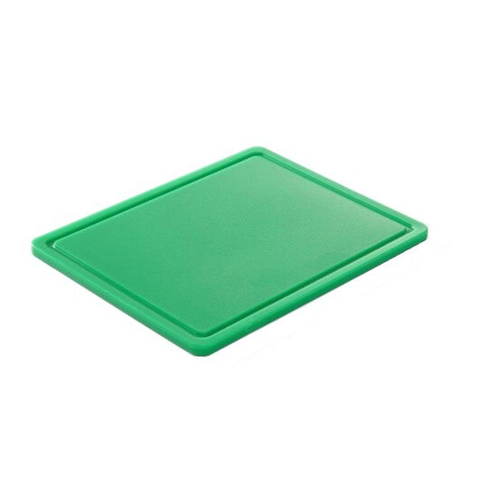 Tocator verde, 26.5x32.5x(H)1.2 cm - GN1/2, cu sant de scurgere, polietilena HDPE 500, respecta normele de igiena HACCP, Hendi