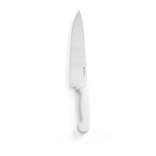 Cutitul bucatarului, lama inox solid 24 cm, lungime totala cutit 38.5 cm, maner alb, Hendi, respecta normele de igiena HACCP