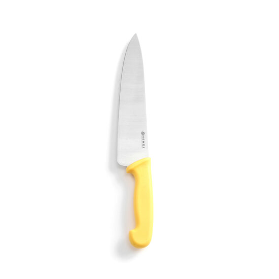 Cutitul bucatarului, 24/38.5 cm, lama inox grosime 2.5 mm, maner galben, respecta normele de igiena HACCP, Hendi, potrivit si pentru uz profesional