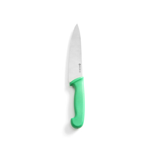 Cutitul bucatarului, lama inox solid 18 cm, lungime cutit 32 cm, maner verde, Hendi, respecta normele HACCP, potrivit si pentru uz profesional
