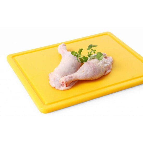 Tocator galben, 26.5x32.5x(H)1.2 cm - GN1/2, cu sant de scurgere, polietilena HDPE 500, respecta normele de igiena HACCP, Hendi