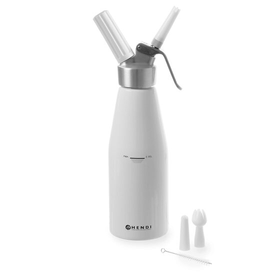 Aparat / sifon frisca Kitchen Line, Hendi, capacitate 0.95 lt, diam 9.5 x (H) 32 cm, incluse 3 duze polipropilena si perie curatare