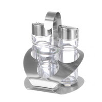 Set condimente / oliviera 3 piese, Hendi, 3 recipiente sticla pentru: sare, piper, suport scobitori