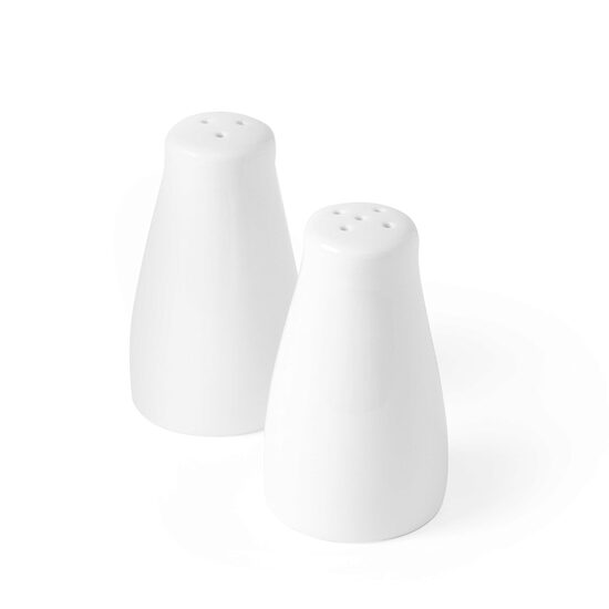 Set condimente din portelan, 2 piese, Hendi, pentru sare si piper, diametru 4.2 cm, inaltime 8 cm.