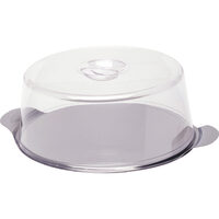 Suport / Platou tort cu capac plastic transparent, Hendi, tava rotunda inox cu manere, diam 300 mm x110 mm (H)