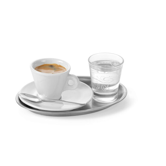 Tava servire cafea si aperitive, din inox, ovala, 28.5 x 22 cm, Hendi