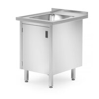 Masa cu chiuveta - sudata, cu dulap, cu usi cu balamale, HENDI, Linia Profi, 600x700x850 mm